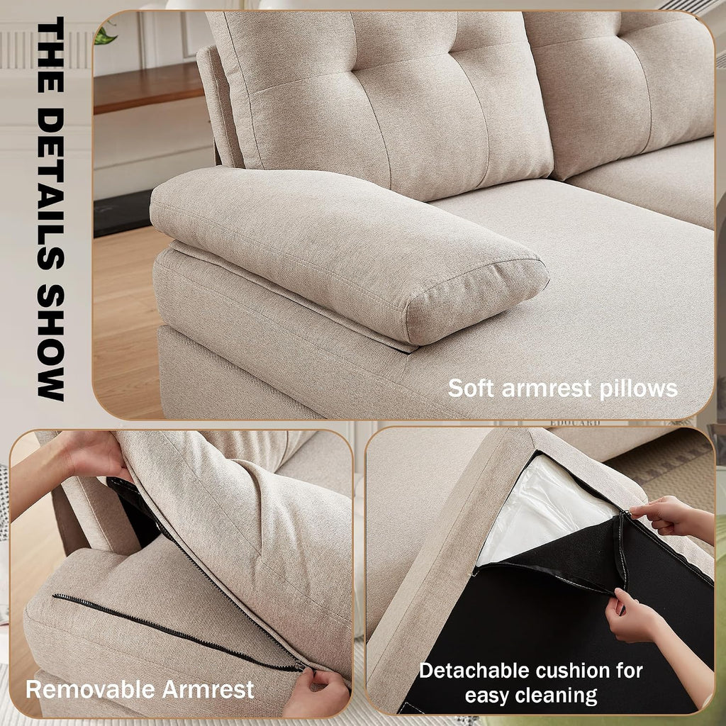 Sectional Couch for Living Room, Modern Linen Fibre U Shaped Sofa Couches with Double Chaise, Upholstered 4 Seater Sofa for Living Room, Apartment, Office, Beige