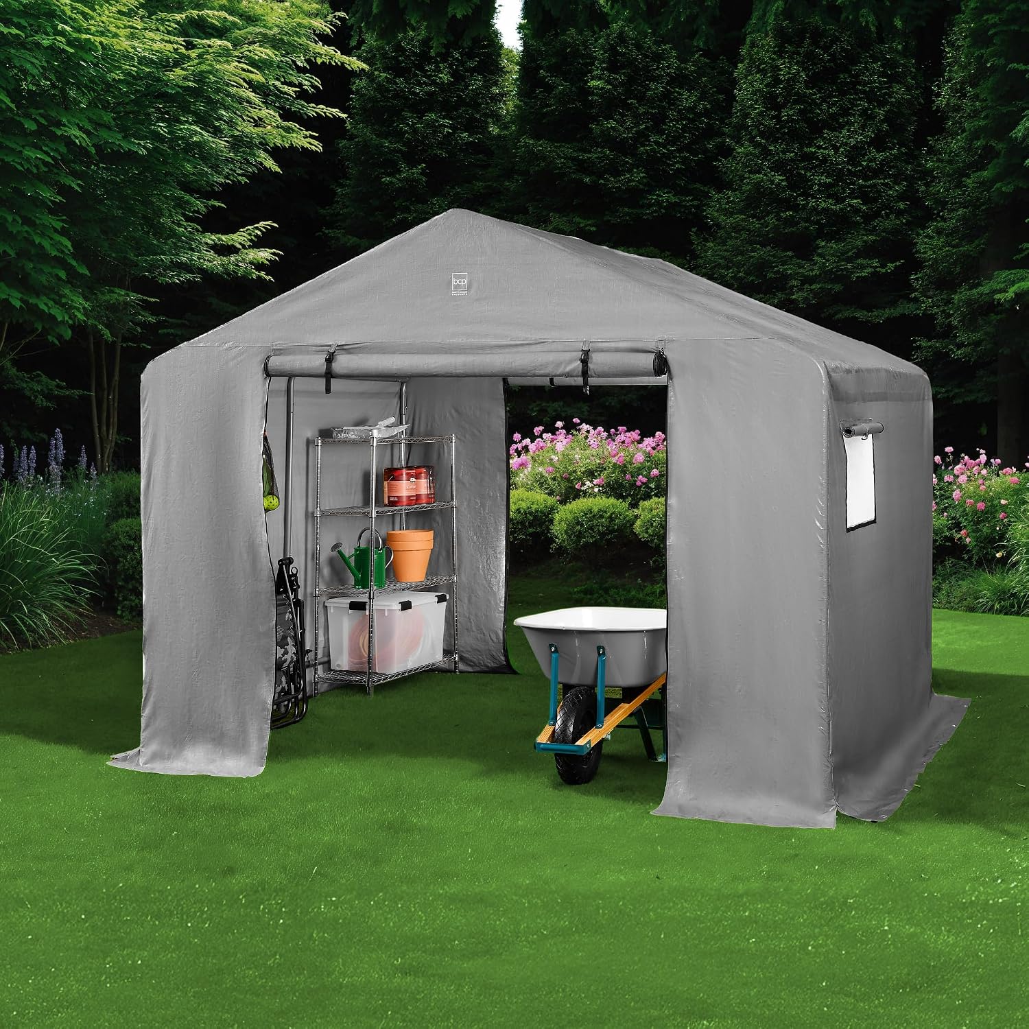 Best Choice Products 10x8ft Outdoor Storage Shed, Carport, Canopy Shelter, Dual Doors & Windows, Metal Frame, Weather-Resistant, Perfect for Storing Motorcycle, Bike, Garden Tools – Gray
