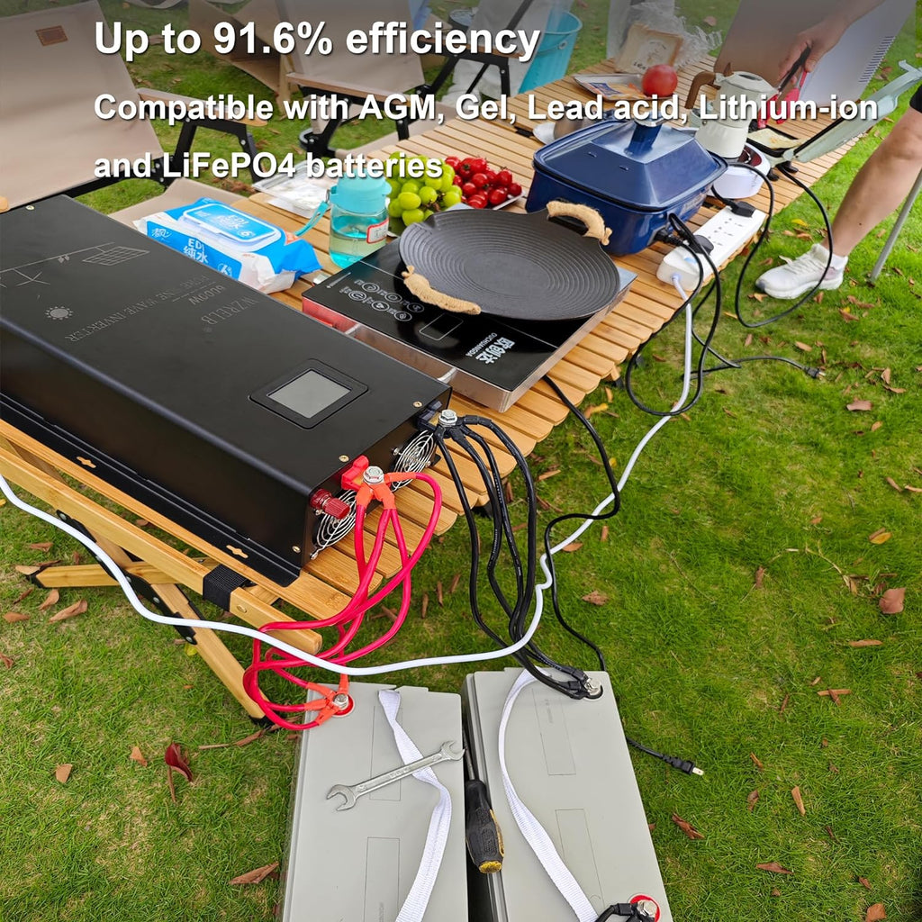 WZRELB 10000W 24V Pure Sine Wave Inverter,24 Volt DC to AC 120V 240V Split Phase Power Inverter,2*AC Hardwire Terminal,20KW Surge,High Efficiency up to 91.6%,Wireless Remote