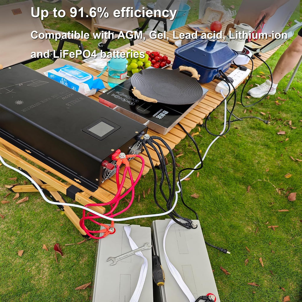 WZRELB 9000W 24V Pure Sine Wave Inverter,24 Volt DC to AC 120V 240V Split Phase Power Inverter,2*AC Hardwire Terminal,18KW Surge,High Efficiency up to 91.6% with LCD Display