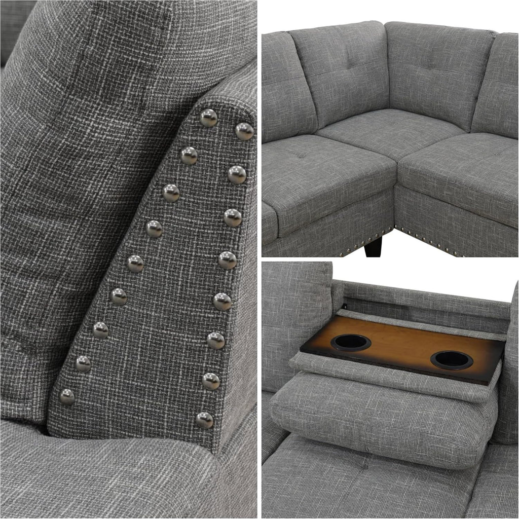 L Shaped Couches for Living Room, Sectional Couch Living Room Furniture with Storage Ottoman, Modular Sectional Sofa with Movable Chaise for Apartment Office, Deep Grey