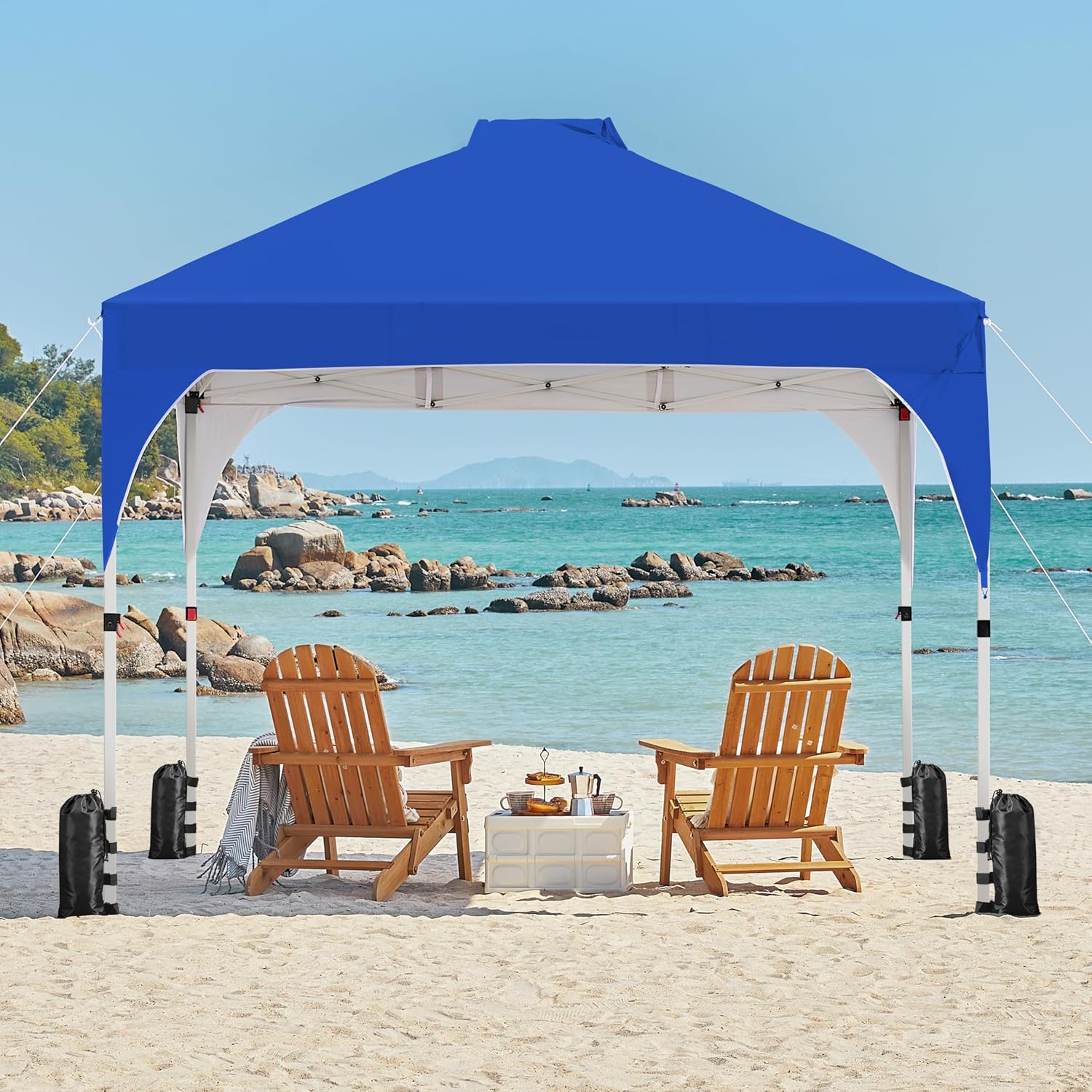 Yaheetech 12x12 Pop Up Canopy Tent with Vent, Easy Set Up Tent, Instant Sun Shelter Canopy with Wheeled Bag, 4 Sandbags, 12 Stakes & 4 Ropes, for Parties, Beach, Outdoor, Blue