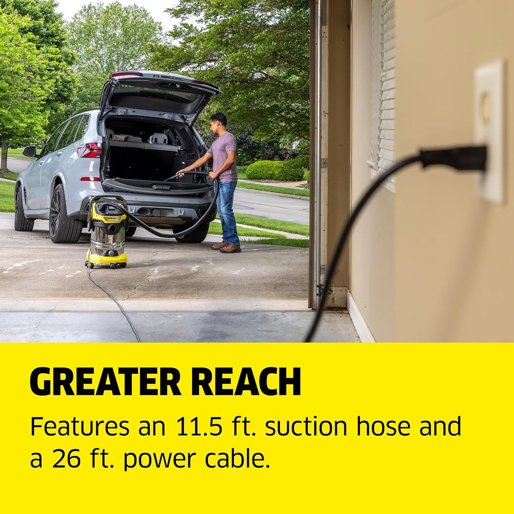 Kärcher Shop Vacuum WD 6 P S, 7.9 Gal, 6.2 Peak HP, 37 ft Reach, Wet Dry Vacuum Cleaner, Heavy Duty, Blower Function, Crevice Tool, Floor Nozzle Great for DIY Projects and Workshops