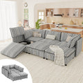 95.5' Modular Sectional Couch with Hidden Storage, Convertible L U Shaped Sleeper Sofa Bed with Stripe Pattern, 6 Seat Modular Sectional Couch with Ottoman Chaise & Removable Covers for Living Room