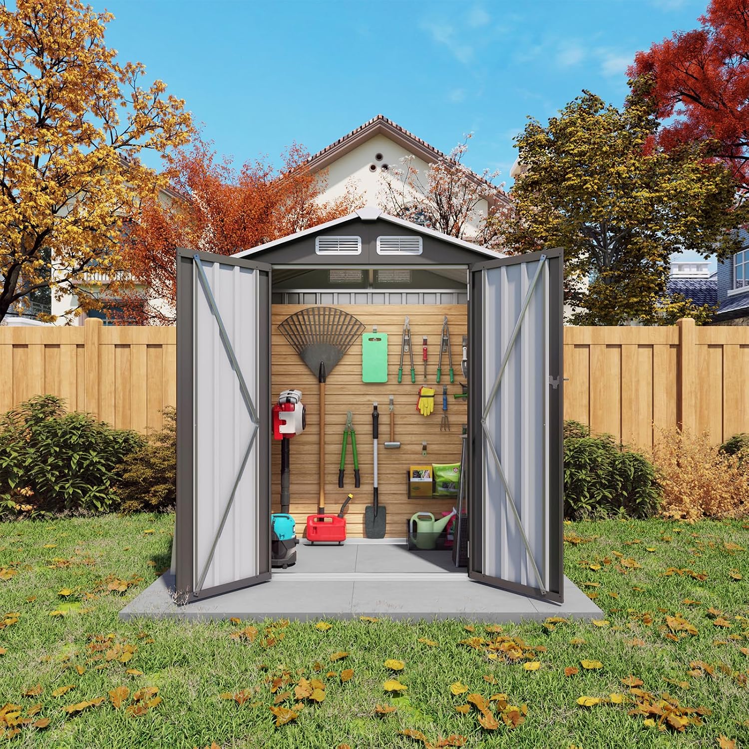 Outdoor Storage Shed 5 x 3 FT Metal Tool Shed with Peaked Roof, Compact Metal Garden Shed Anti-Corrosion Storage House with Lockable Door for Backyard, Patio, Sundries, Gray (Peaked roof)