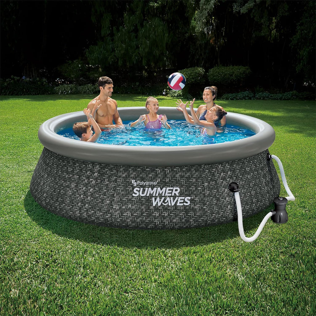 Summer Waves Quick Set 10 Foot x 30 Inch Round Inflatable Above Ground Outdoor Backyard Swimming Pool with Filter Pump and Filter Cartridge