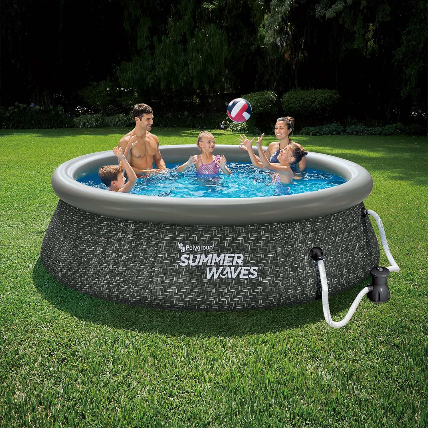 Summer Waves Quick Set 10 Foot x 30 Inch Round Inflatable Above Ground Outdoor Backyard Swimming Pool with Filter Pump and Filter Cartridge