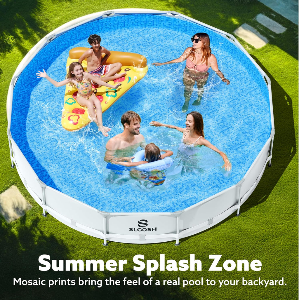 SLOOSH Round Above Ground Pool - 12ft x 30inch Outdoor Round Frame Above Ground Swimming Pool Set for Kids Adults with Filter Pump