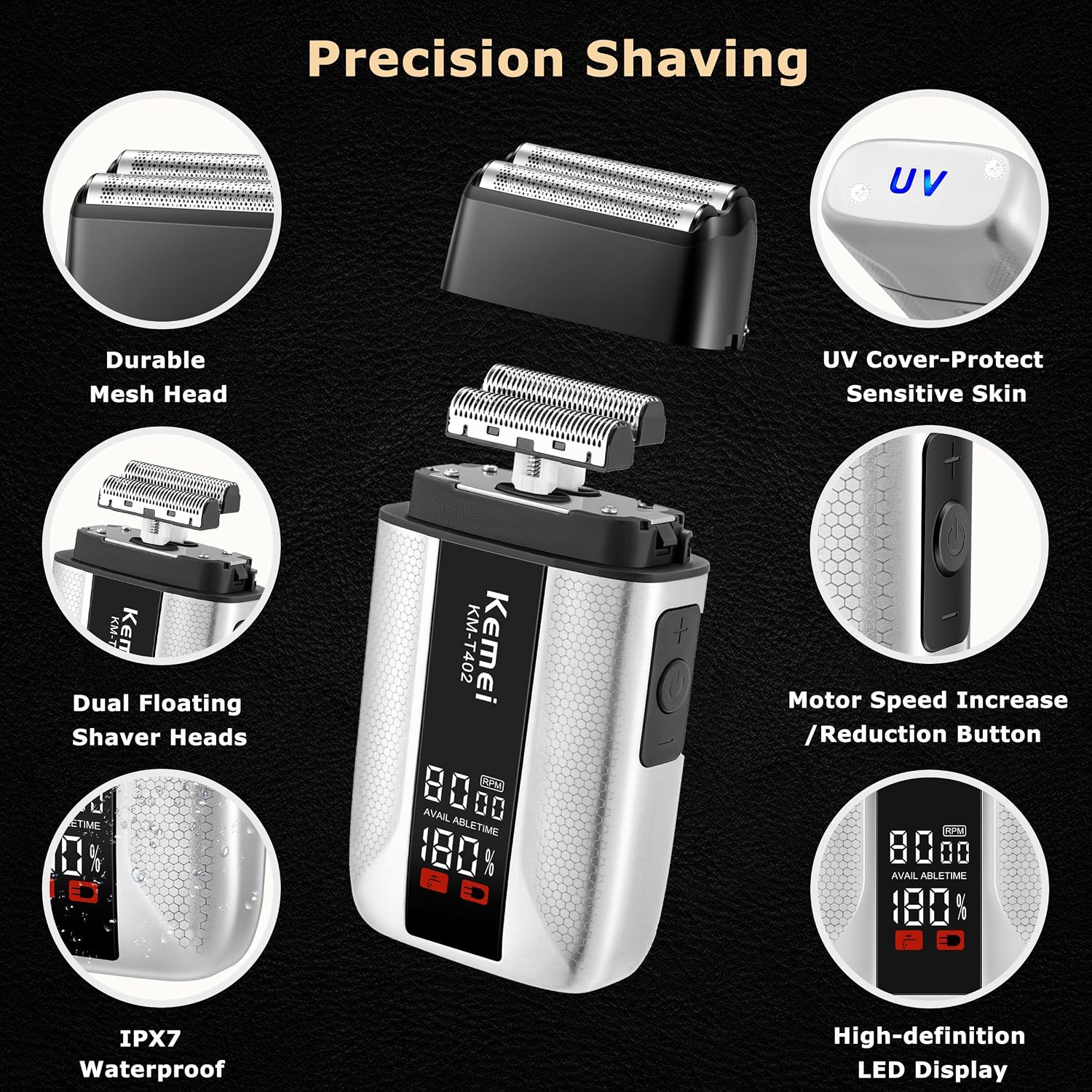 KEMEI Professional Hair Clippers for Men, Cordless Barber Clippers and Trimmers Set with Full Metal Body, Electric Foil Shavers with LED Display & Travel Case, KM-3023-702, KM-1798, KM-T402