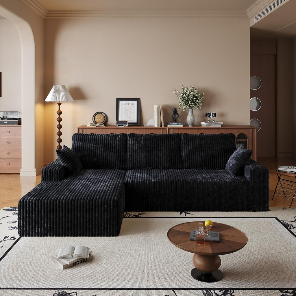 108' Modular Sectional Cloud Couch for Living Room Deep Seat L Shapes Boneless Couch with Oversized Chaise Lounge, Comfy Memory Foam Flannel Fabric Sofa for Bedroom Apartment, No Assembly Required