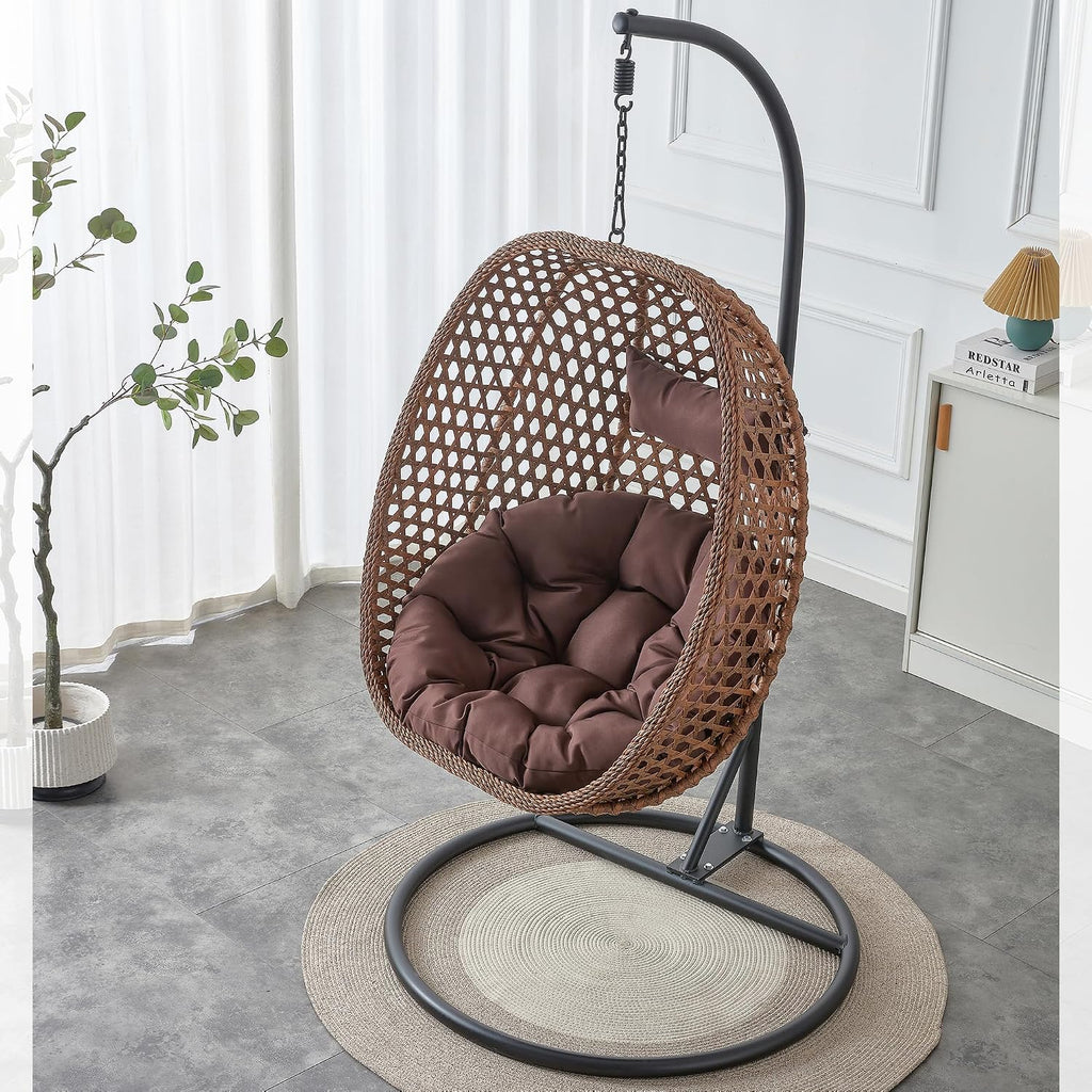 Egg Chair Indoor/Outdoor, Hanging Swing Chair for Bedroom, Patio & Balcony - Heavy Duty 350LBS, Brown