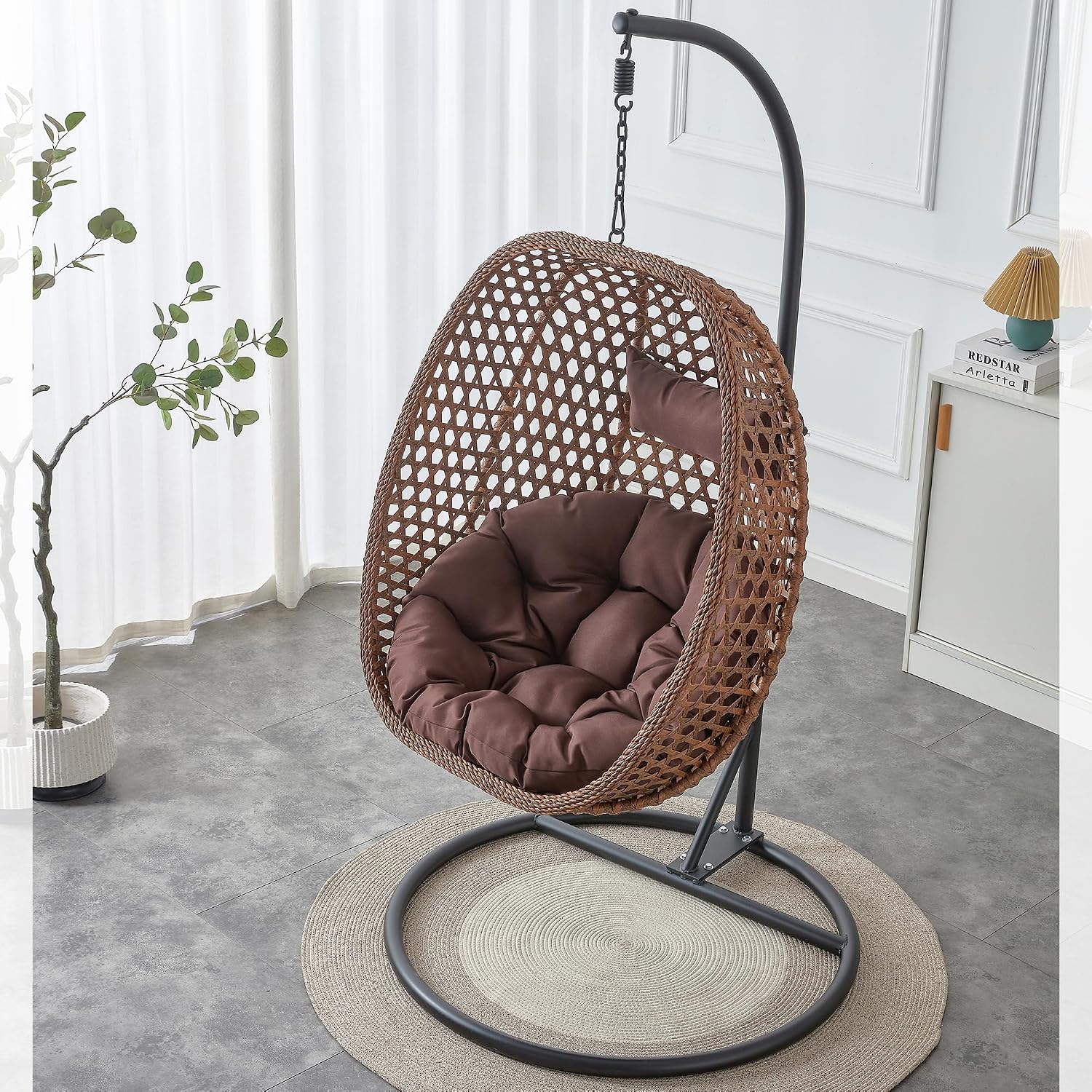 Egg Chair Indoor/Outdoor, Hanging Swing Chair for Bedroom, Patio & Balcony - Heavy Duty 350LBS, Brown