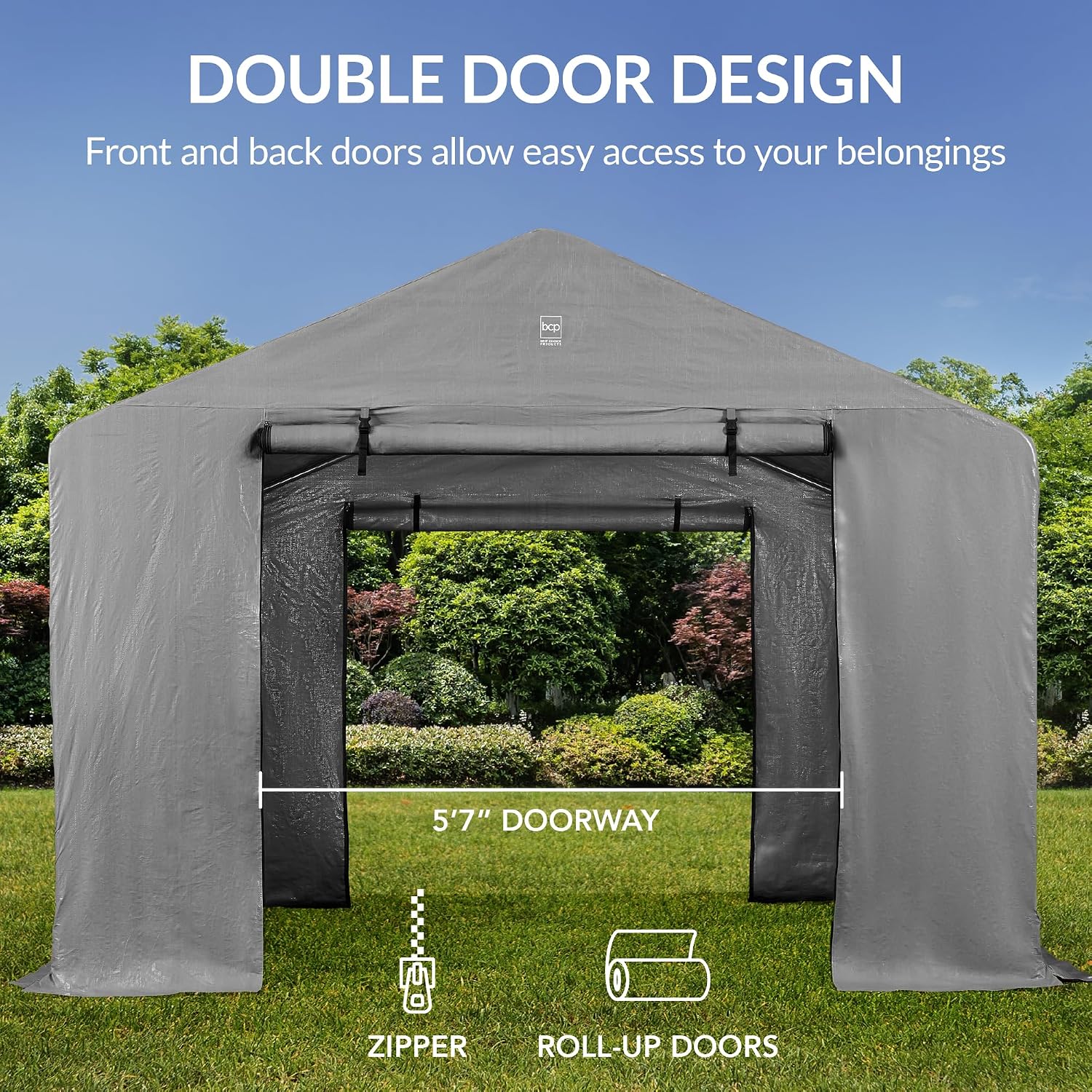 Best Choice Products 10x8ft Outdoor Storage Shed, Carport, Canopy Shelter, Dual Doors & Windows, Metal Frame, Weather-Resistant, Perfect for Storing Motorcycle, Bike, Garden Tools – Gray