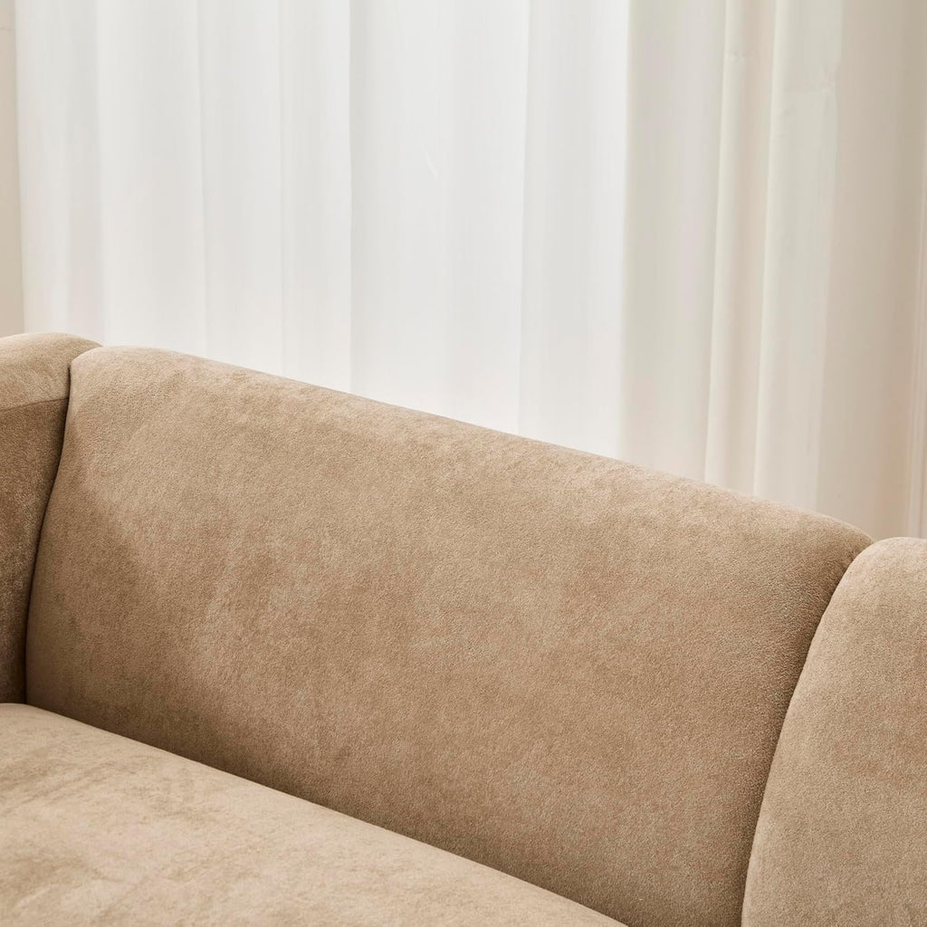 Christopher Knight Home Ahri 83'' Wood Frame Lounge Sofa Couch with Wave Design, Soft Seating 3-Seater Sofa with Armrests, Comfy Velvet Upholstered Home Sofa for Living Room and Office, Camel
