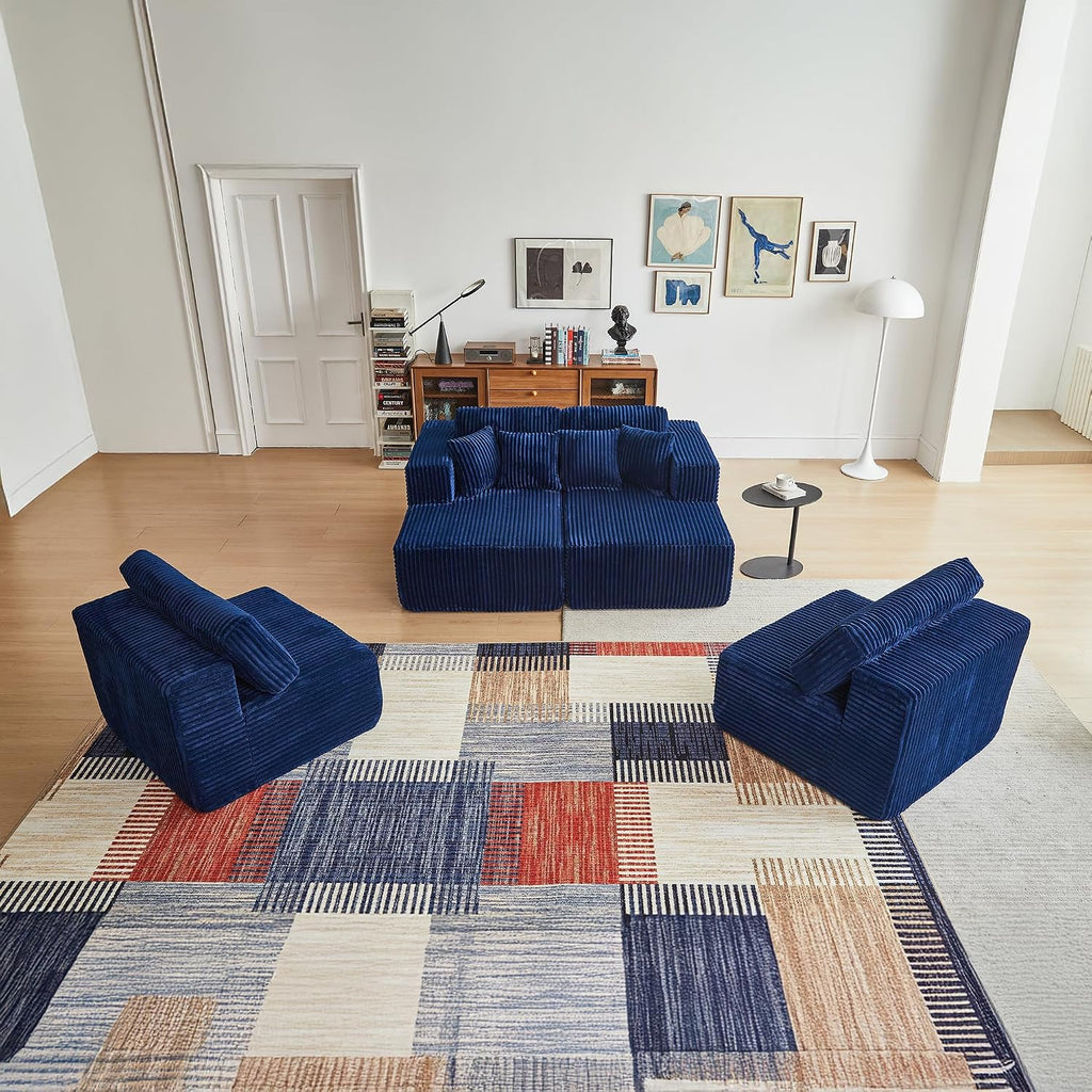 143' Oversized Cloud Boneless Couch with Chaise, Modern Modular Sofa with Deep Seat, Various Combinations Upholstered Couches for Living Room, No Assembly Required, Blue