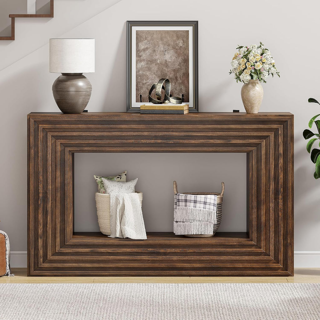YITAHOME 47.2 Inches Farmhouse Entryway Table, Console Table with Storage, Entry Way Table for Living Room Bedroom Hallway or Home Office, Walnut