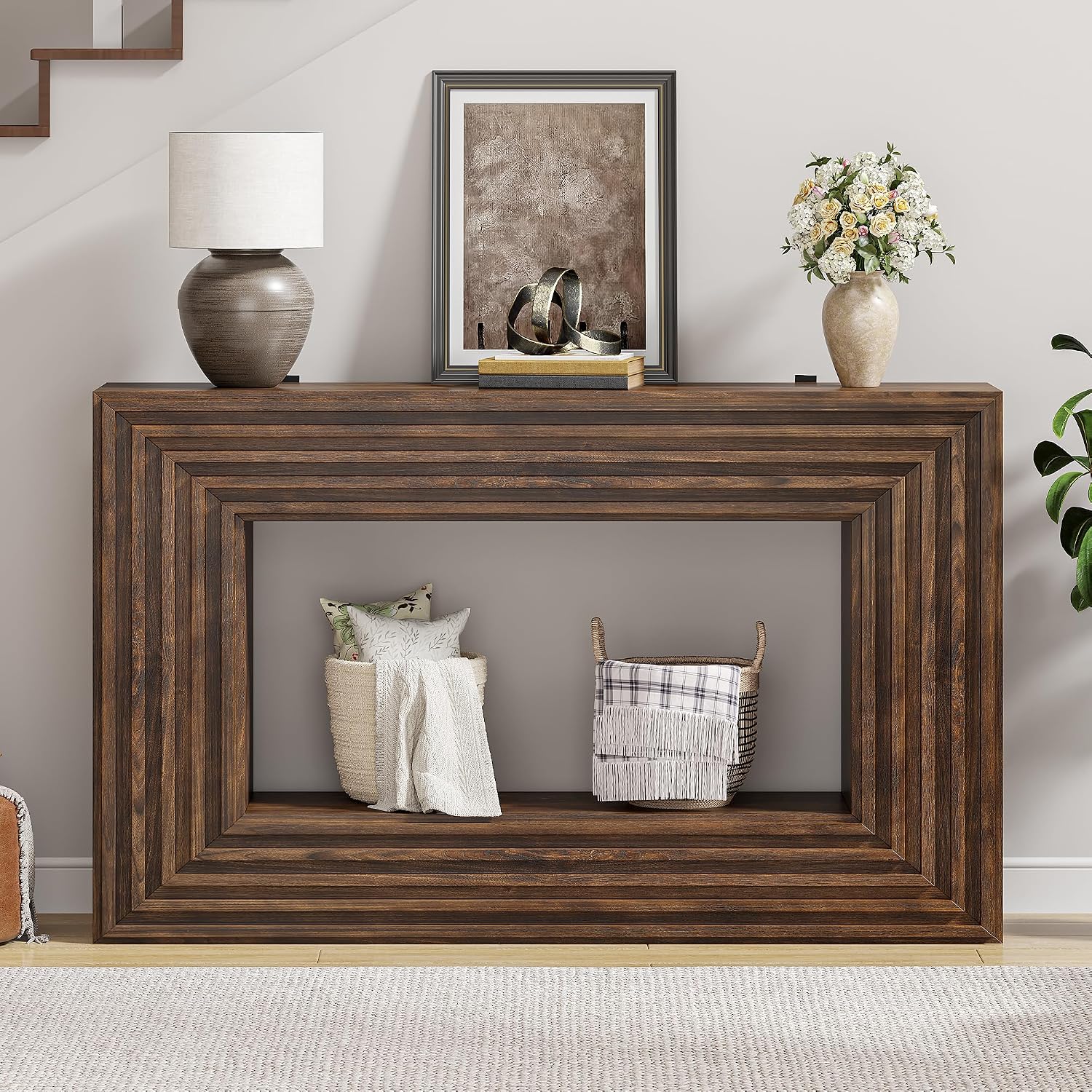 YITAHOME 47.2 Inches Farmhouse Entryway Table, Console Table with Storage, Entry Way Table for Living Room Bedroom Hallway or Home Office, Walnut