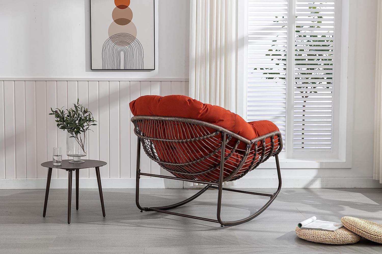 Patio Outdoor Rocking Chair,Pa-Pasan Chair,Egg Chair Outdoor,Comfy Upholstered Chairs with Padded Cushion,Suitable for Balcony,Porch,Garden, Patio(Orange Red)