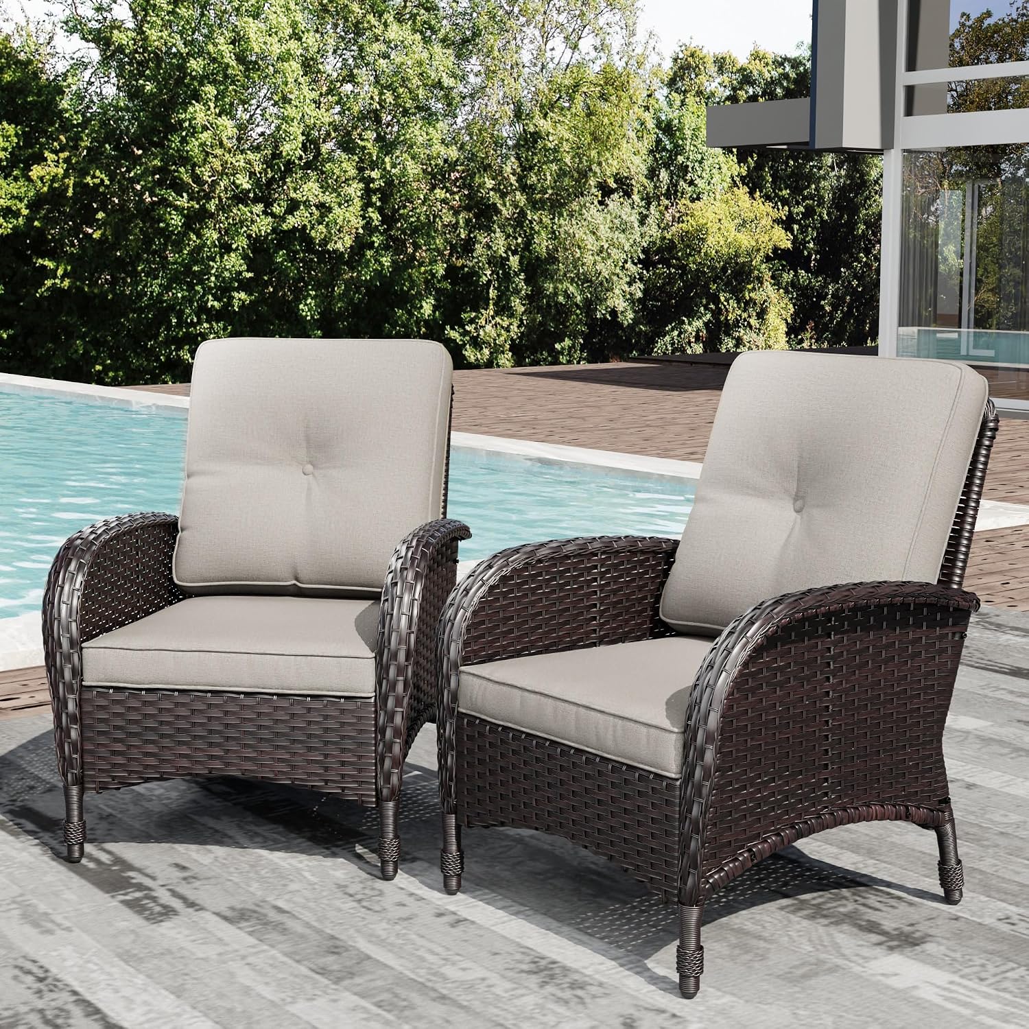 Joyside Wicker Patio Chairs Set of 2, Rattan Outdoor Furniture with Thickened Cushions, High Back, Deep Seating, Wide Armrest, Outdoor Chairs for Porch, Deck