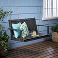 Outdoor Double Solid Wood Swing Chair, Thickened Teak Wood with backrest, Courtyard Balcony Hanging Leisure Rocking Chair, Decorating a Warm Home