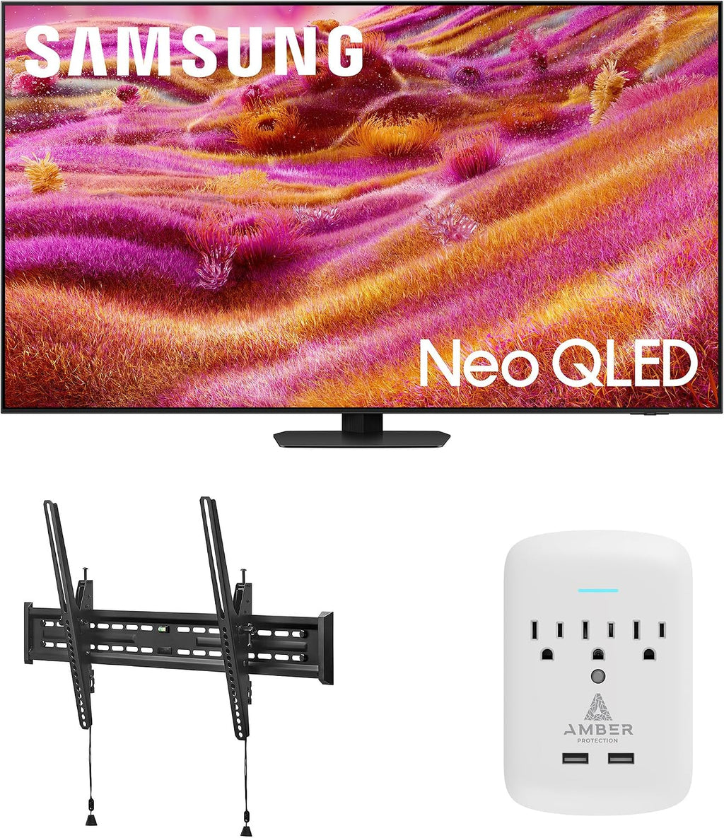 Samsung QN75QN90FAFXZA 75 Inch Neo QLED 4K QN90F Vision AI Smart TV with a Walts TILT-MOUNT-43-90 Large/XL Tilt Mount and Amber Protection 3-Outlet-Surge Surge Protector (2025)
