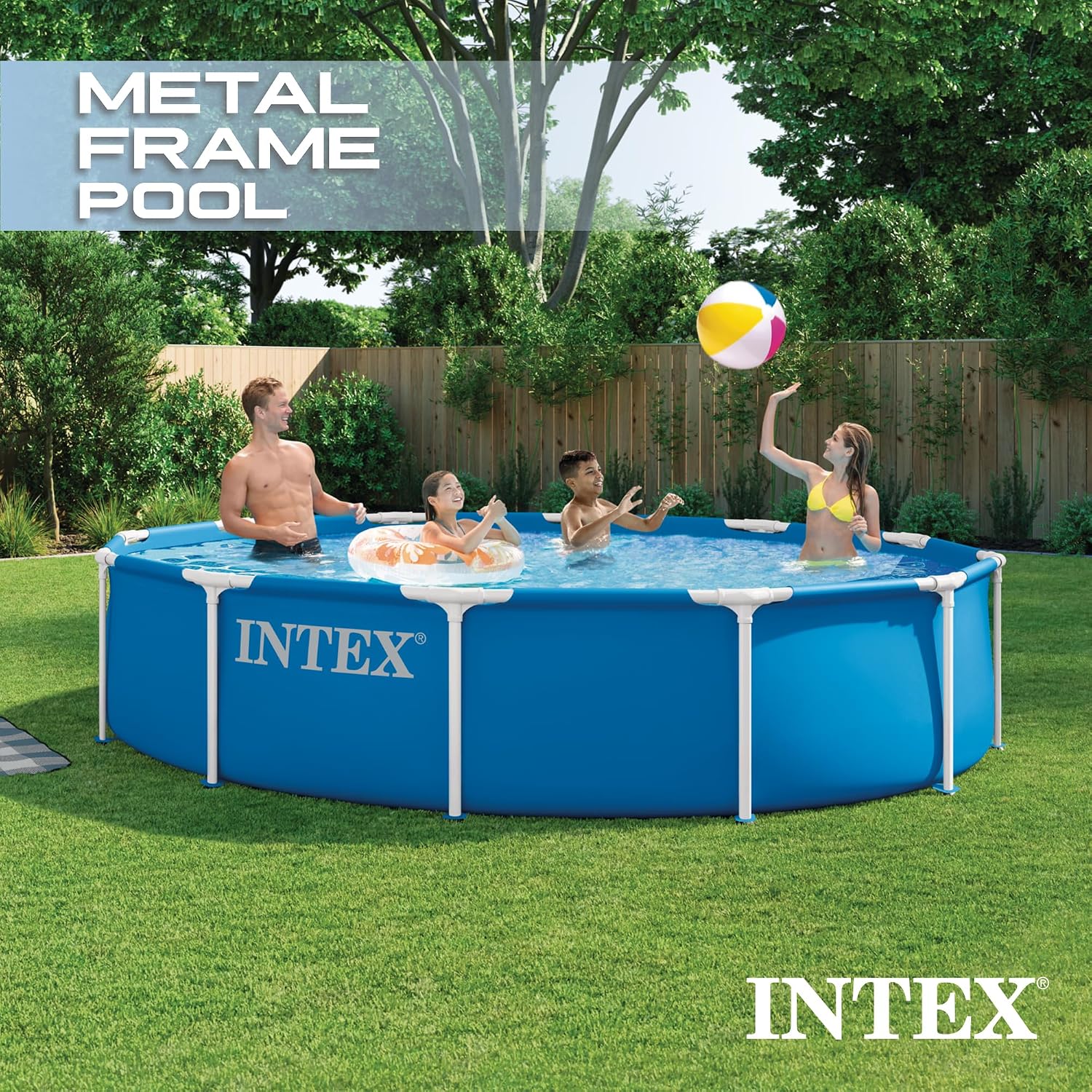 INTEX Metal Frame 12 ft x 30 in Above Ground Pool Set, Round Swimming Pool with Steel Frame