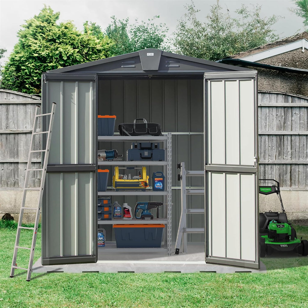 Ritsu Outdoor Storage Shed, Outdoor Garden Shed for Bike, Trash Can, Machine, Galvanized Steel, Outdoor Shed with Lockable Door for Backyard, Patio, Lawn (5.7x3ft, Black)