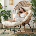 RADIATA Egg Chair with Footrest, Wicker Patio Lounger with Ottoman, Oversized Rattan Egg Shaped Chair with Leg for Indoor Outdoor Patio Balcony Garden (Beige)
