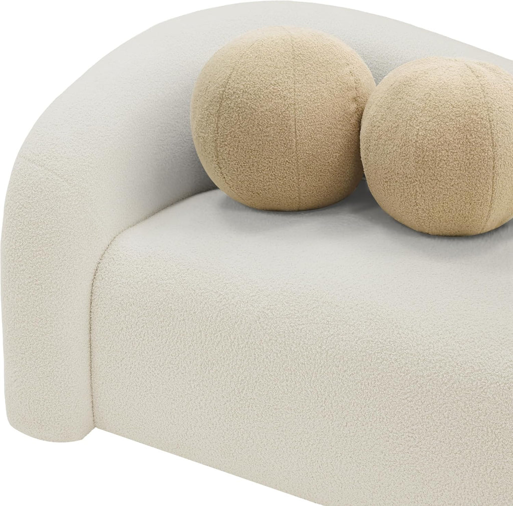 Meridian Furniture 186Cream-S Kali Collection Modern | Contemporary Sofa with Soft Cream Faux Shearling Teddy Fabric, Curved Back, 86' W x 33' D x 27' H, Cream
