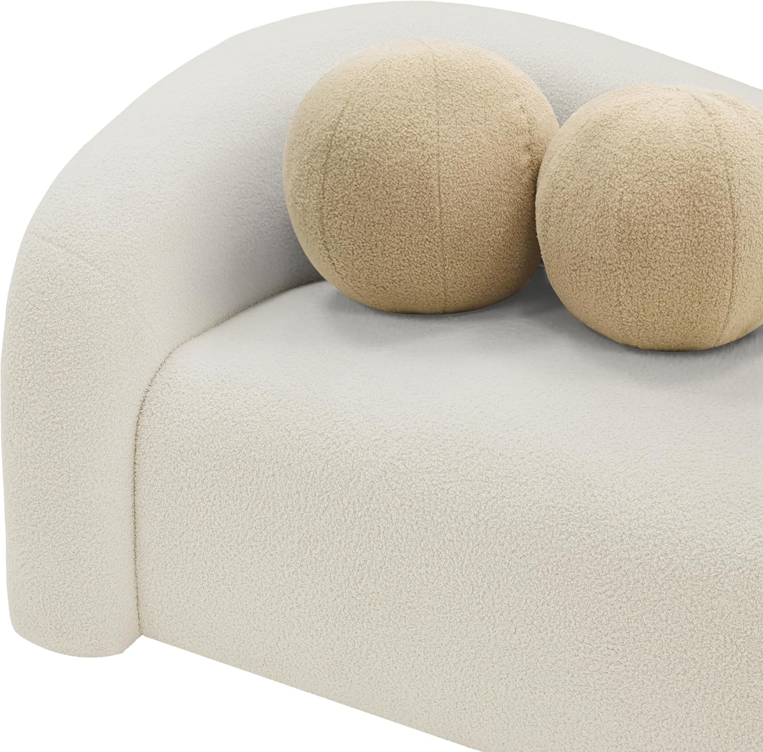 Meridian Furniture 186Cream-S Kali Collection Modern | Contemporary Sofa with Soft Cream Faux Shearling Teddy Fabric, Curved Back, 86' W x 33' D x 27' H, Cream