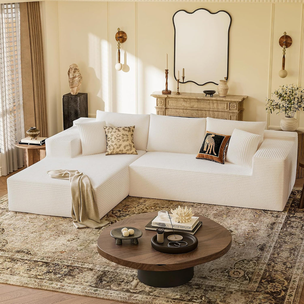 YESHOMY Boneless Couches for Living Room, 108' Sectional Modular Sectional Sofa with Deep Seat, Cloud Comfy Couch with L-Shape Chaise, Easy Assembly (Corduroy, Cream)