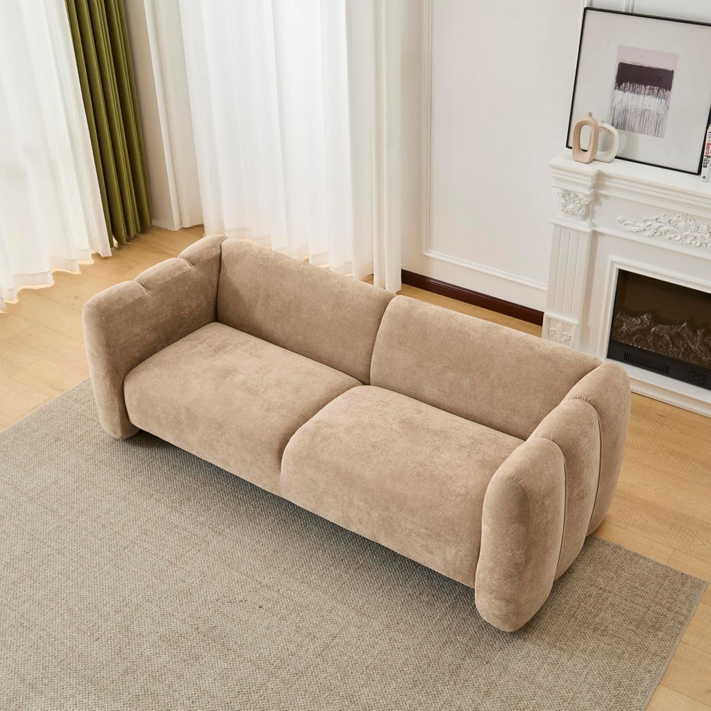 Christopher Knight Home Ahri 83'' Wood Frame Lounge Sofa Couch with Wave Design, Soft Seating 3-Seater Sofa with Armrests, Comfy Velvet Upholstered Home Sofa for Living Room and Office, Camel
