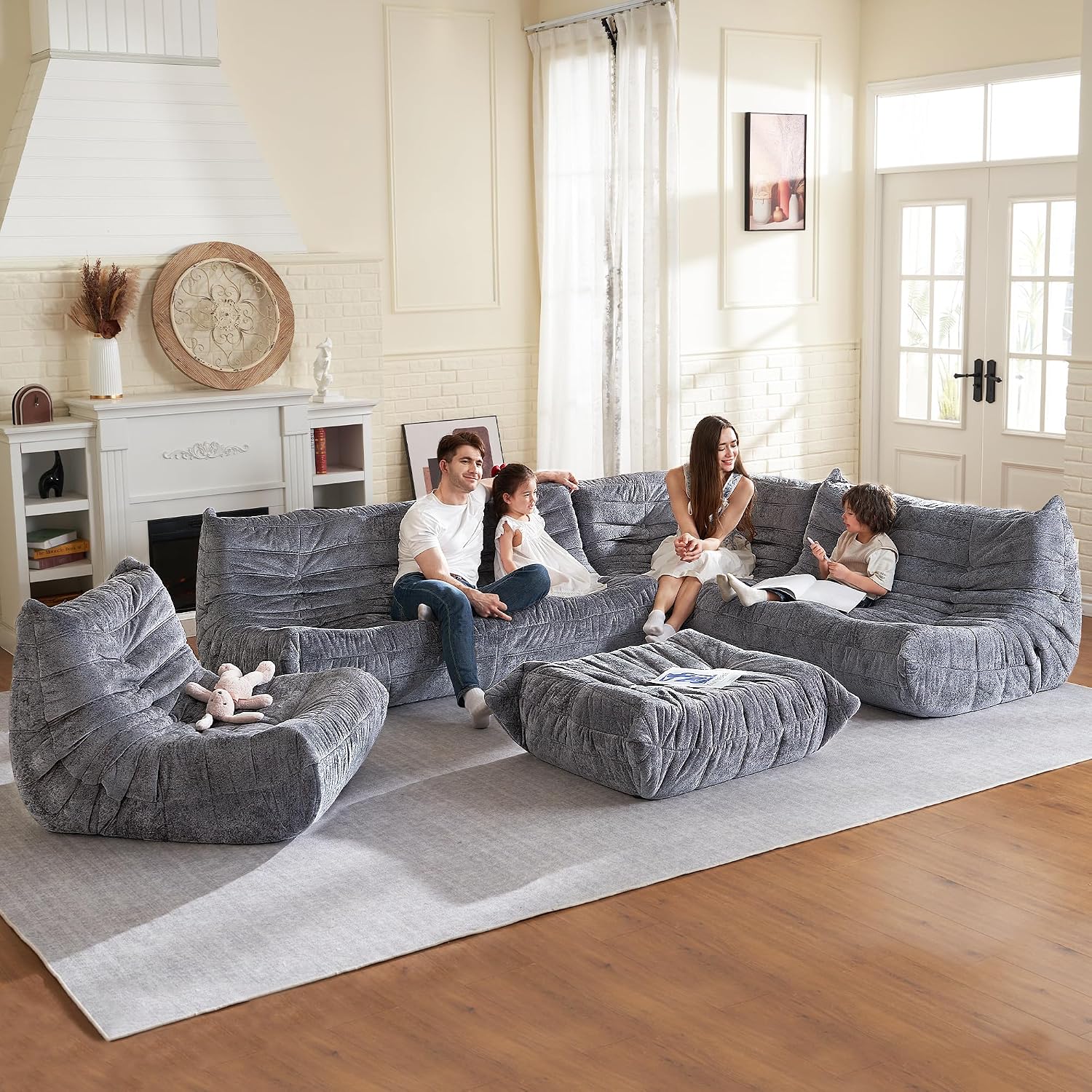 HABUTWAY Bean Bag Chair, Memory Foam Bean Bag Chairs for Adults, Fireside Corner Chair Lazy Floor Corner Sofa for Living Room, Bedroom, Dorm, Office (Grey)