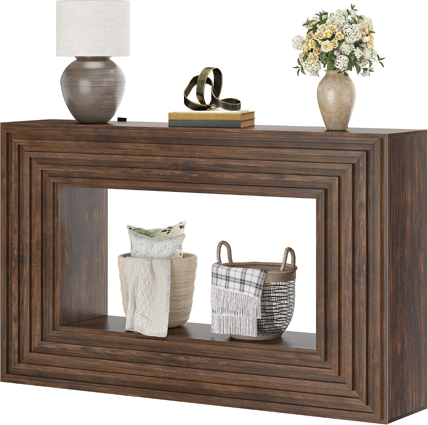 YITAHOME 47.2 Inches Farmhouse Entryway Table, Console Table with Storage, Entry Way Table for Living Room Bedroom Hallway or Home Office, Walnut