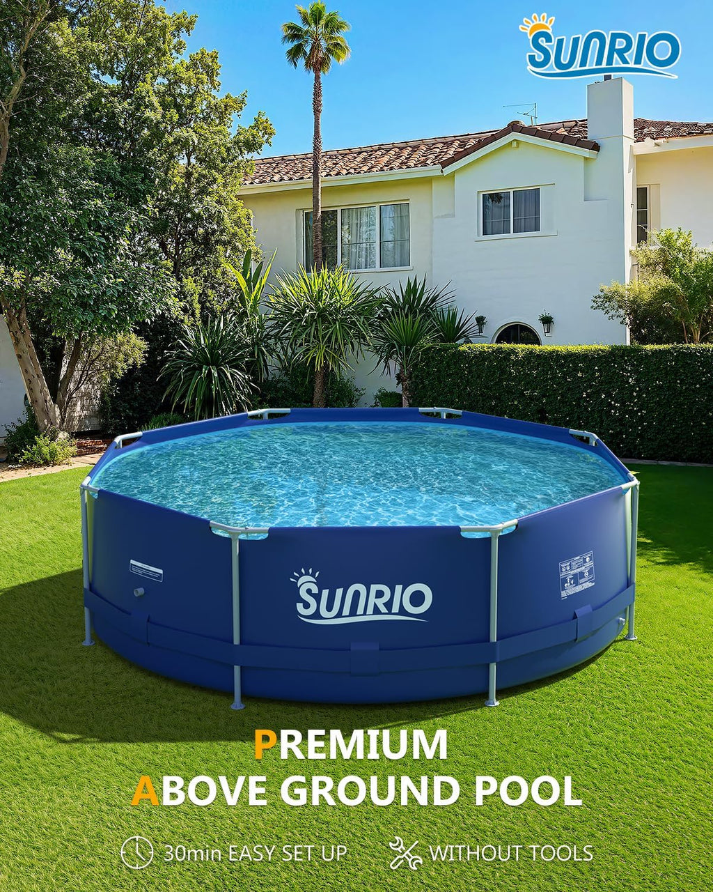 10'*30' Round Above Ground Swimming Pool for Kids and Adults Metal Frame Family Pool with 530 GPH Filter Pump Pool Cover and Ground Cover Capacity 1171 Gallon