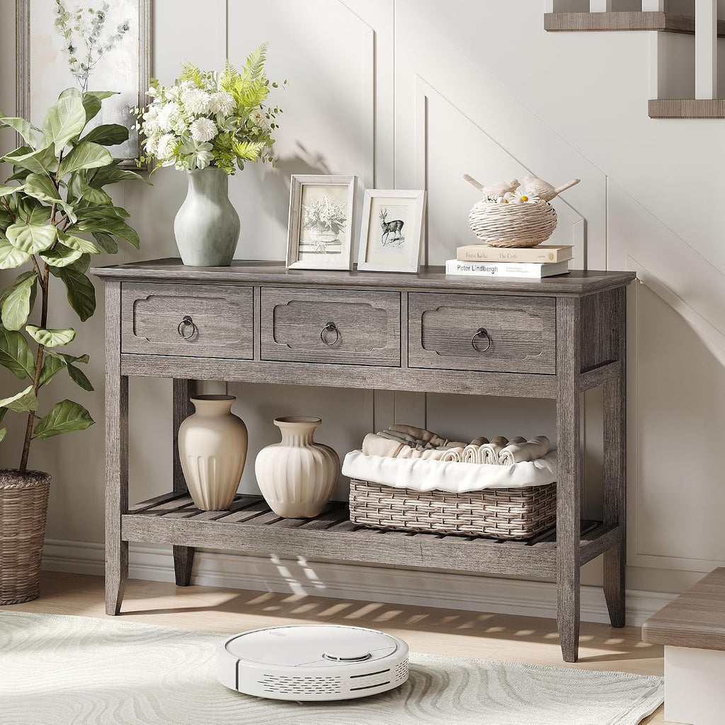Maupvit Rustic Entryway Table with Large Storage Space, Farmhouse Feel Console Table for Entryway, Sturdy & Reliable Structure Sofa Table, Easy to Assemble