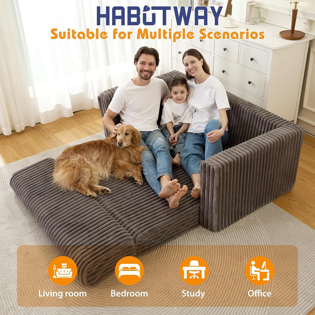 HABUTWAY Folding Sofa Bed, 2 in 1 Convertible Sleeper Chair with Armrest, Portable Fold Out Chair Bed, Comfy Floor Couch, Multi-Functional Lazy Sofa for Living Room Bedroom Dorm Home Office, Grey