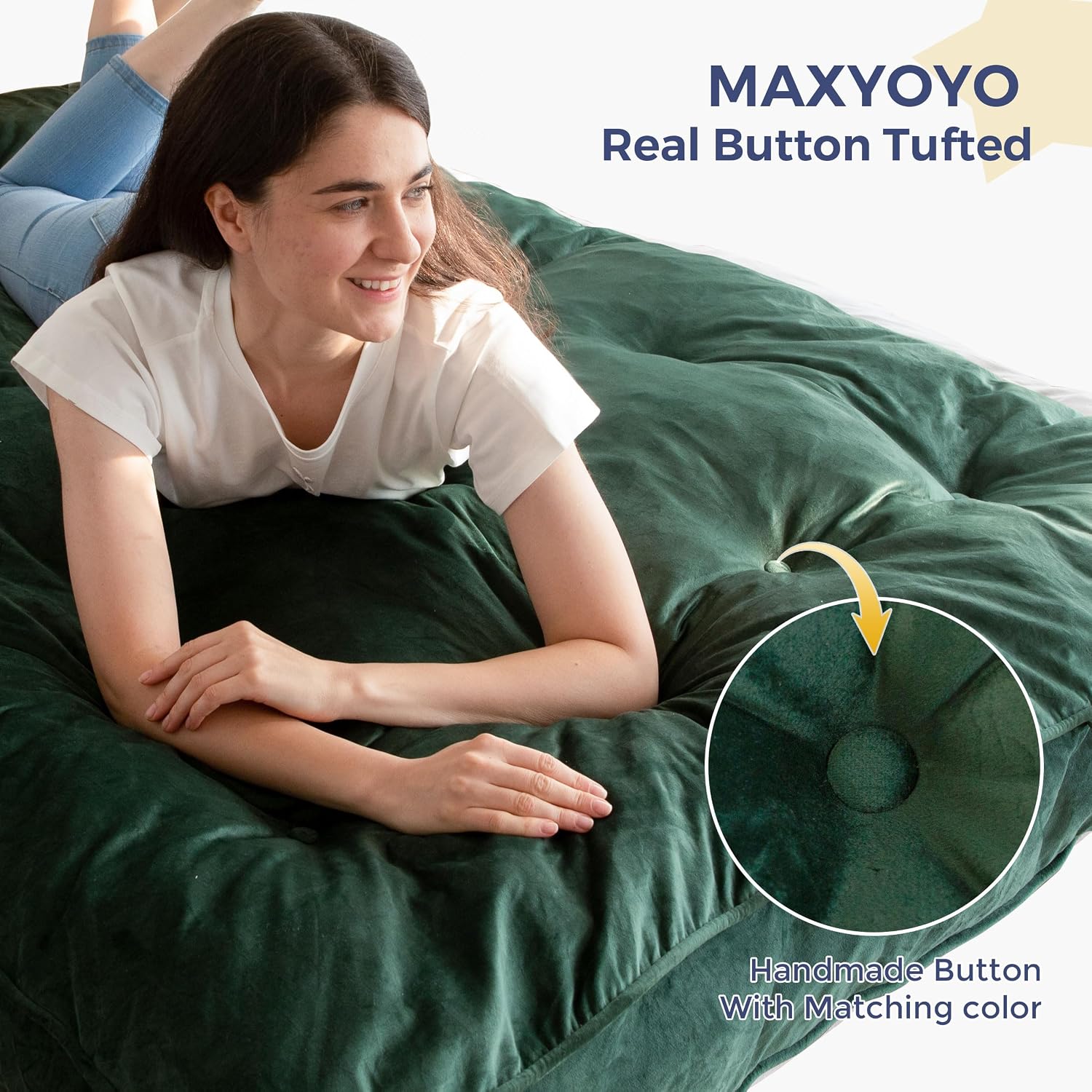 MAXYOYO 6' Futon Mattress Full Size, Velvet Thick Futons Sofa Couch, Versatile Floor Mattress for Adults (Frame Not Included), Green