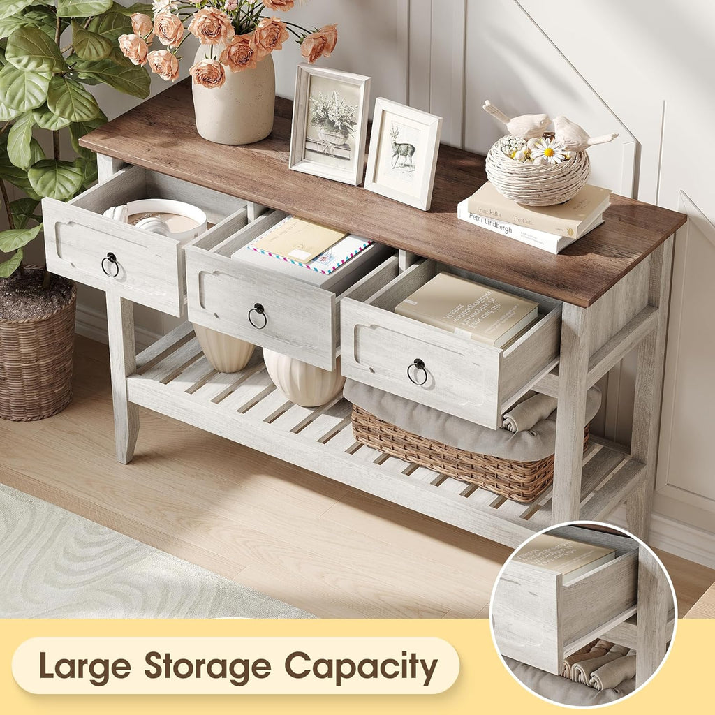 Maupvit Rustic Entryway Table with Large Storage Space, Farmhouse Feel Console Table for Entryway, Sturdy & Reliable Structure Sofa Table, Easy to Assemble Entry Table