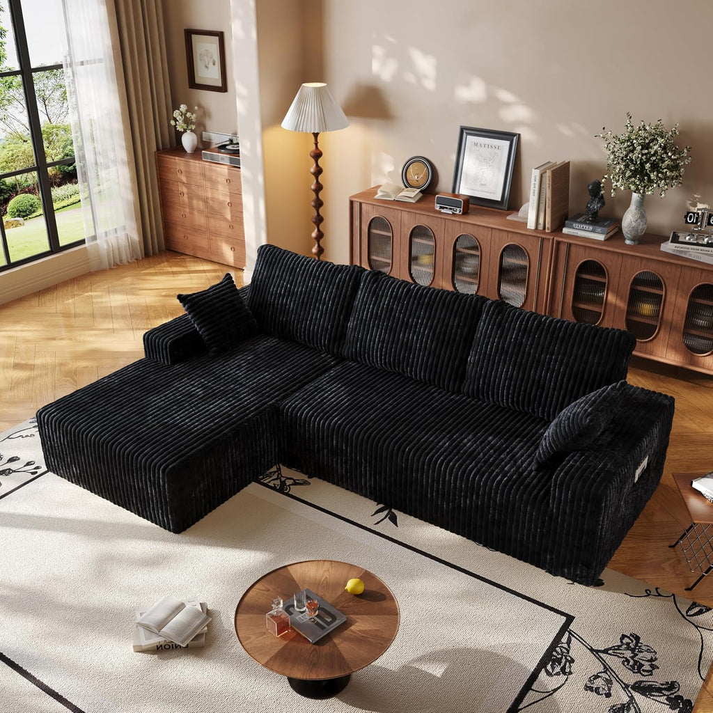 108' Modular Sectional Cloud Couch for Living Room Deep Seat L Shapes Boneless Couch with Oversized Chaise Lounge, Comfy Memory Foam Flannel Fabric Sofa for Bedroom Apartment, No Assembly Required