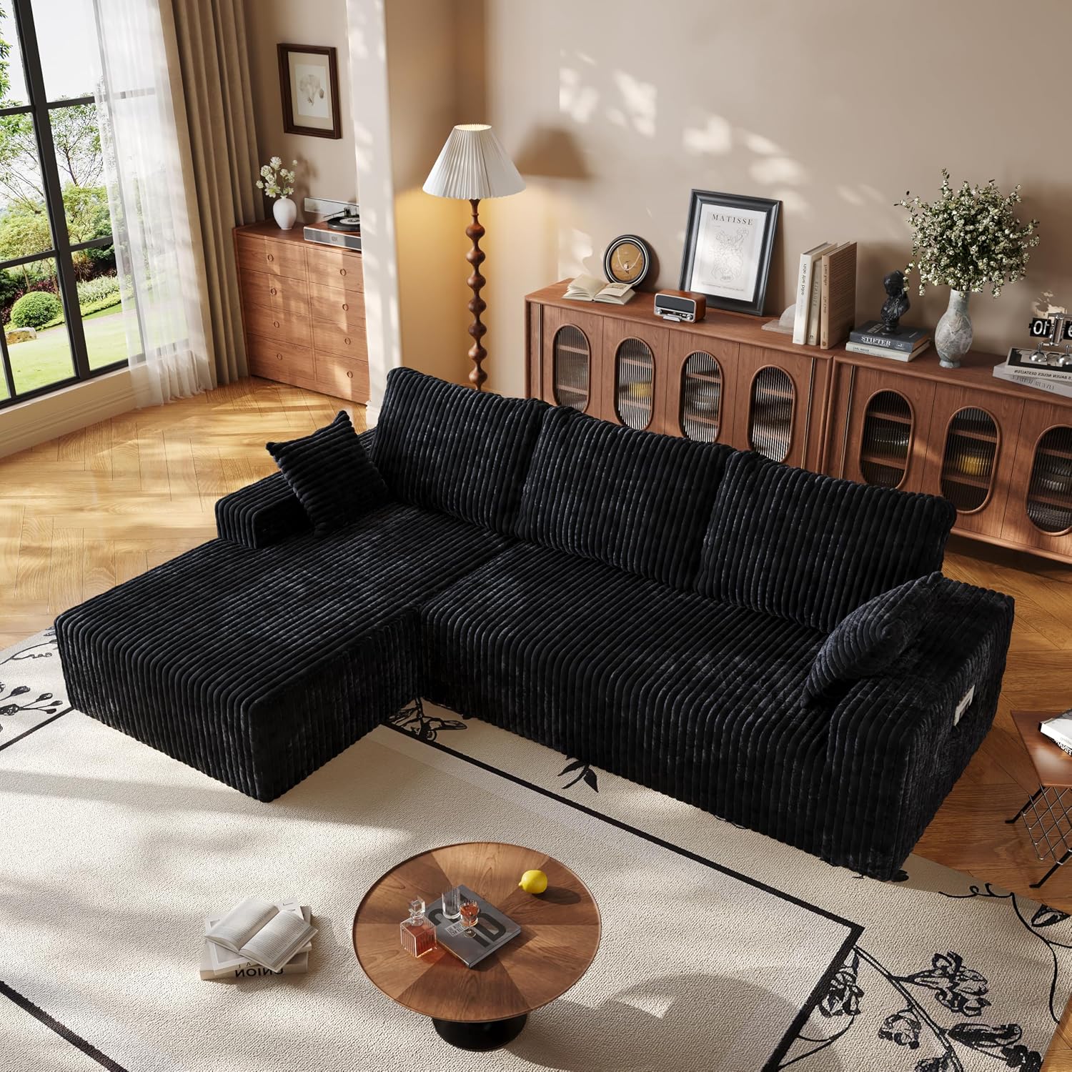 108' Modular Sectional Cloud Couch for Living Room Deep Seat L Shapes Boneless Couch with Oversized Chaise Lounge, Comfy Memory Foam Flannel Fabric Sofa for Bedroom Apartment, No Assembly Required
