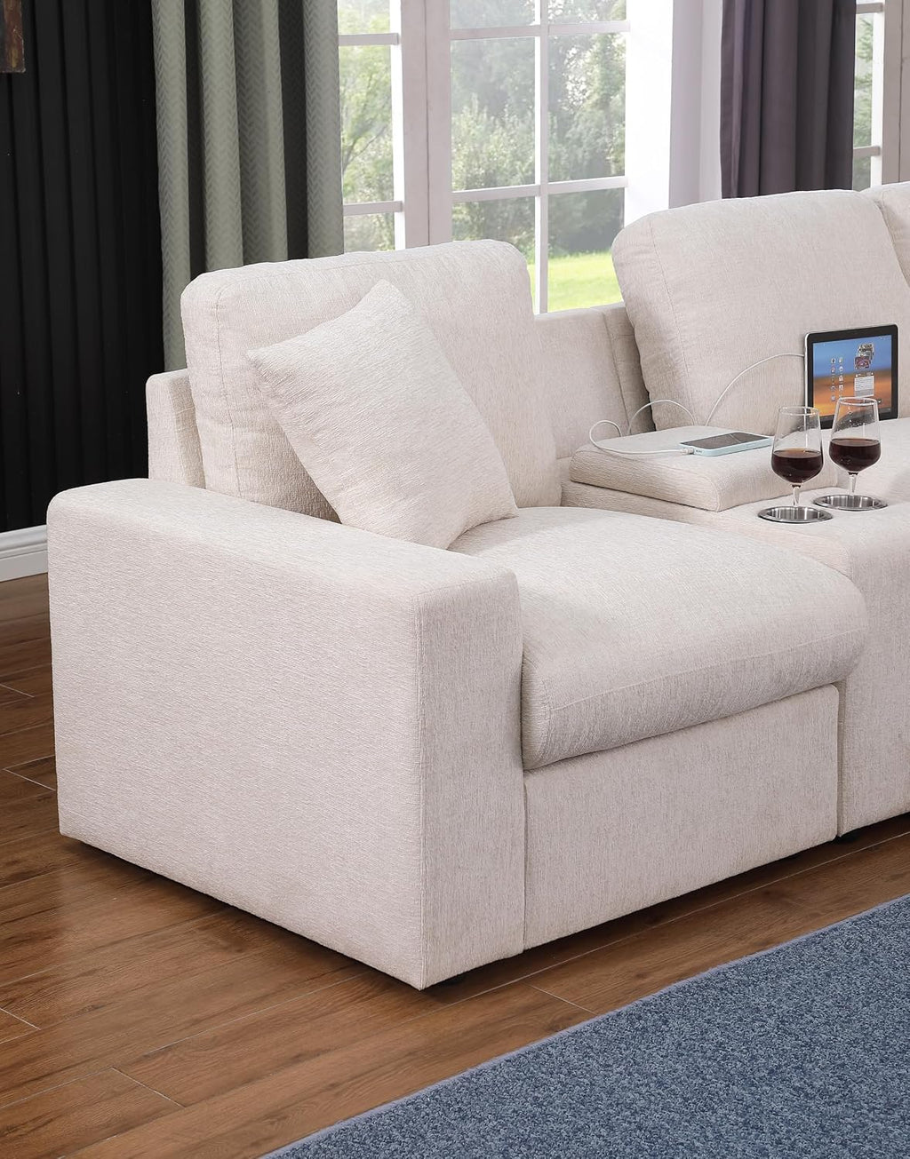 Ball & Cast 157' Oversized Modular Sectional Sofa L-Shaped,Large Chenille Upholstered Couch 8 Seat with Ottoman,Cup Holders & USB Ports,Comfty Sectionals W/Pillows & Storage Box,for Living Room,Beige