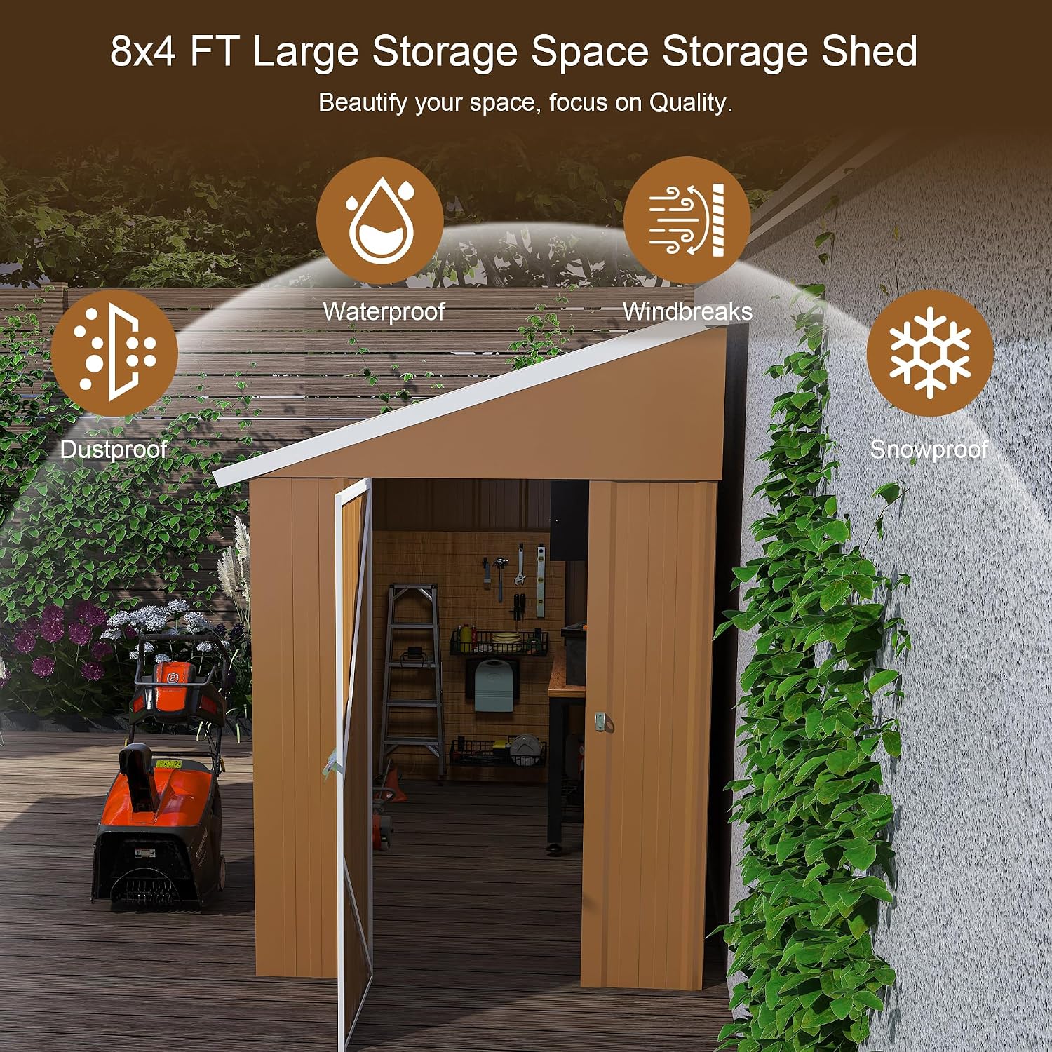 Montary 8X4 FT Outdoor Storage Shed with Windows, Lockable Door & Ventilation - Weatherproof Metal Garden Shed, Outdoor Tool Storage House for Backyard, Lawn, Patio,Yard