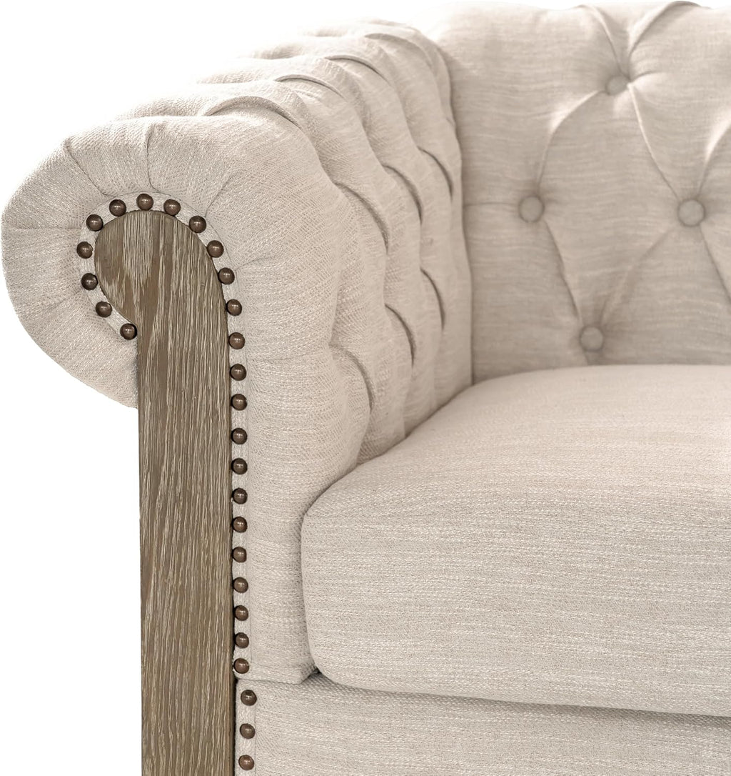 Merax Chesterfield Sofa, Retro Upholstered 6 Seater Rolled Arm Couch for Living Room Bedroom Office, Beige