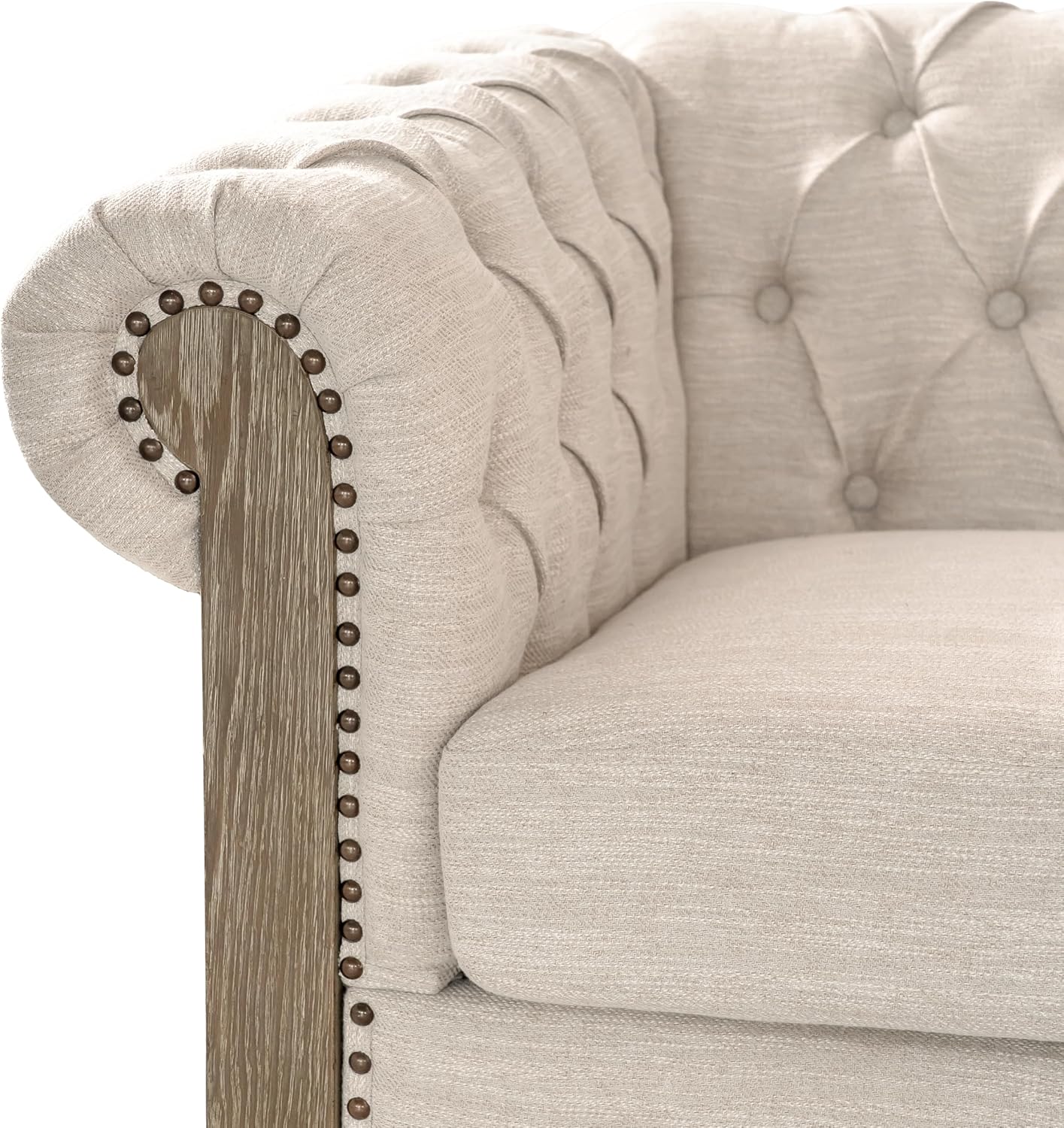Merax Chesterfield Sofa, Retro Upholstered 6 Seater Rolled Arm Couch for Living Room Bedroom Office, Beige