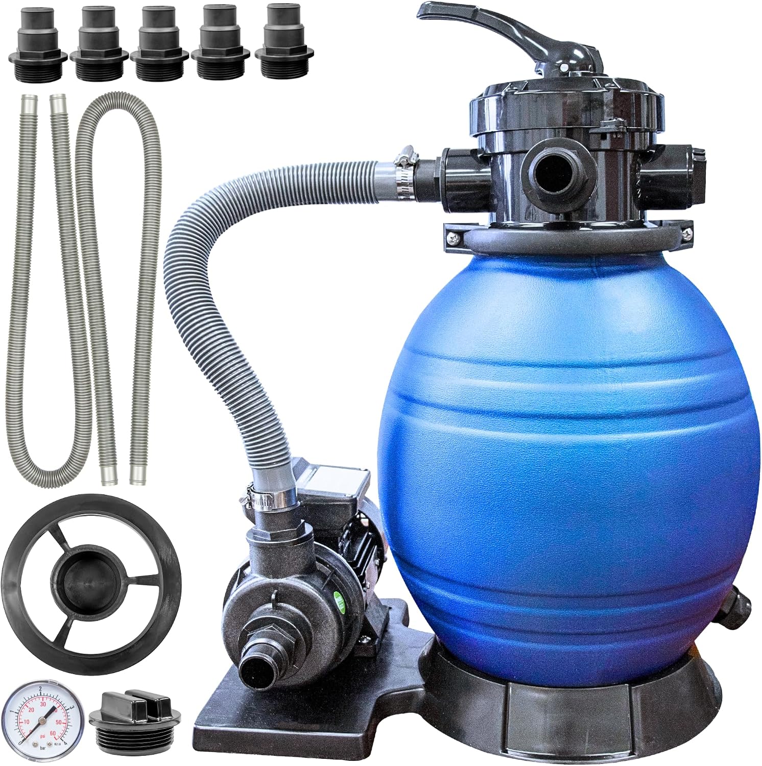 SWIMLINE HYDROTOOLS Complete Sand Filter System, 12' Tank - for Above-Ground Pools Up to 8,000 Gallons, Single Speed Pump, 0.3 THP, 1,980 GPH, 4-Way Multi-Port Valve, 42 lb Capacity