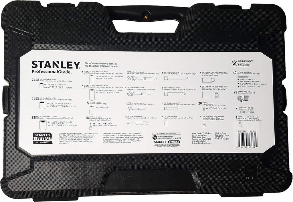STANLEY Professional Grade Black Chrome New Mechanics Tool Set (Socket Set-229 Pieces)