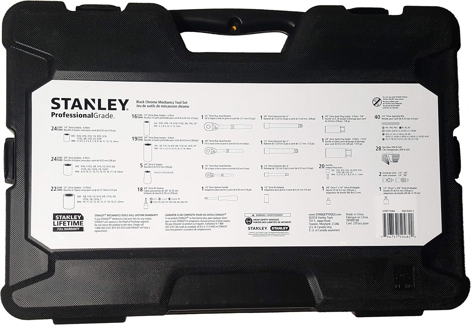 STANLEY Professional Grade Black Chrome New Mechanics Tool Set (Socket Set-229 Pieces)