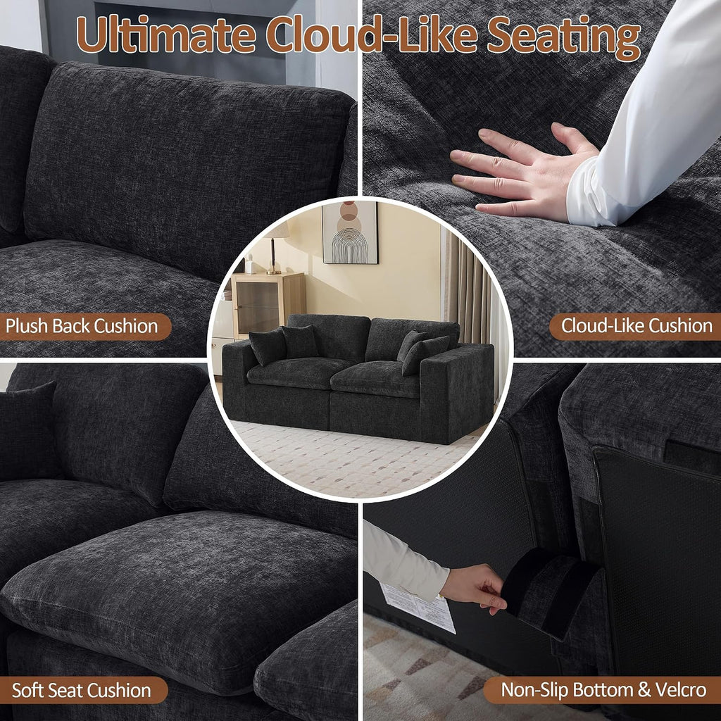 83''Cloud Boneless Sectional Couch, Modular Sectional Sofa Deep Seat, Upholstered Convertible Comfy Loveseat Chenille Memory Foam Sofa Couches for Living Room, Dark