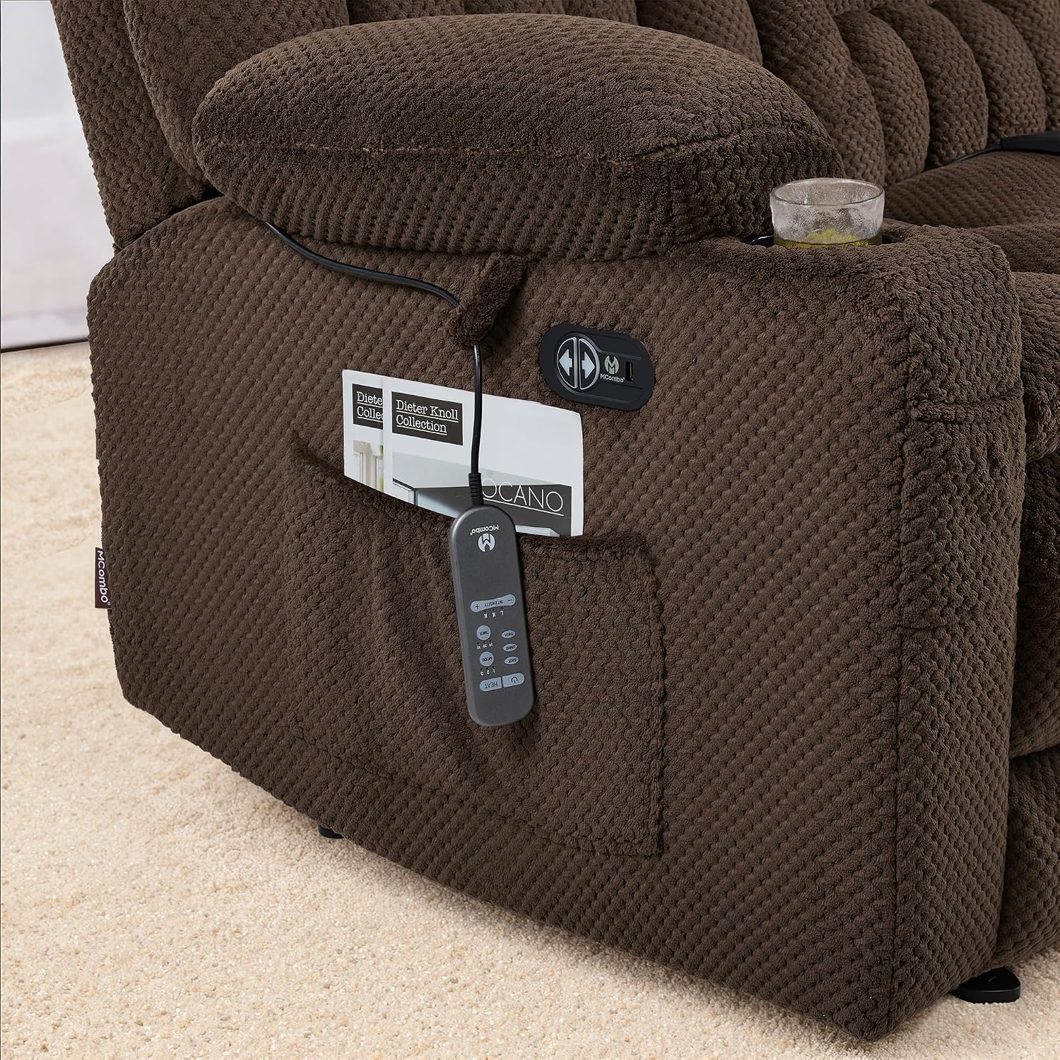 MCombo 57' Reclining Loveseat with Heat and Massage, Zero Gravity Recliner Loveseat Sofa with Dual USB Charging Ports for Living Room, Fabric 6314 (Brown)